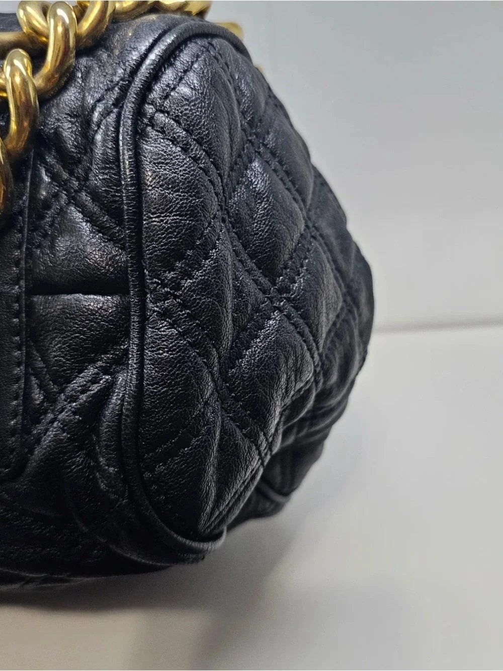 Marc Jacob’s Stam Luxury Quilted Black Satchel with Gold Hardware